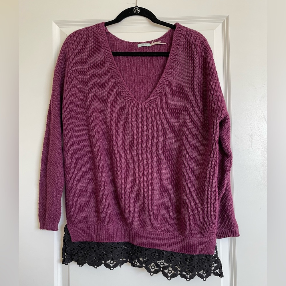 Urban Outfitters Kimchi Blue Chunky Oversized V Neck Sweater with Lace Hem